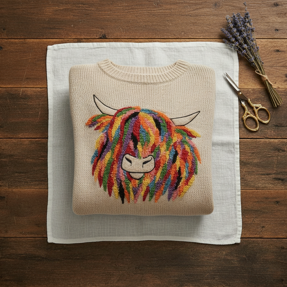 Cassey | Highland Cow Graphic Knit Sweater