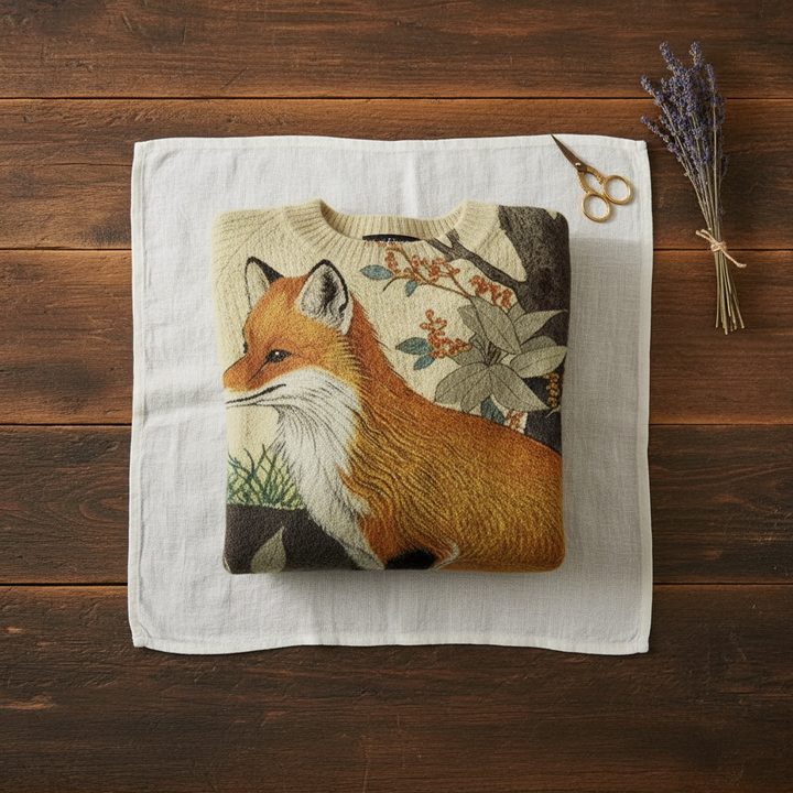 Mila | Illustrated Fox Print Knit Sweater