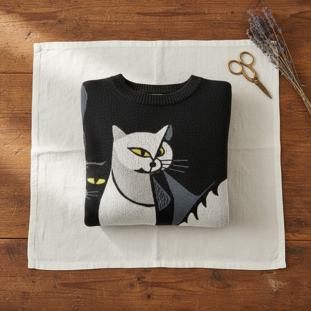 Caoimhe | Artistic Cat Print Knit Sweater