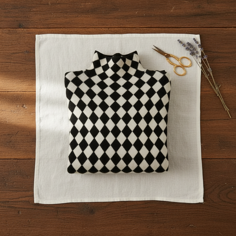 Lauraine | Diamond Check Turtleneck Sweater