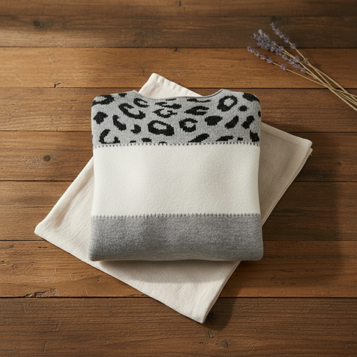 Madelyne | Leopard Print Colour-Block Knit Sweater