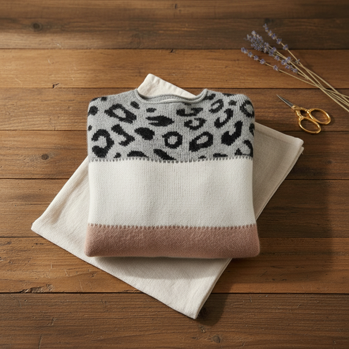 Madelyne | Leopard Print Colour-Block Knit Sweater