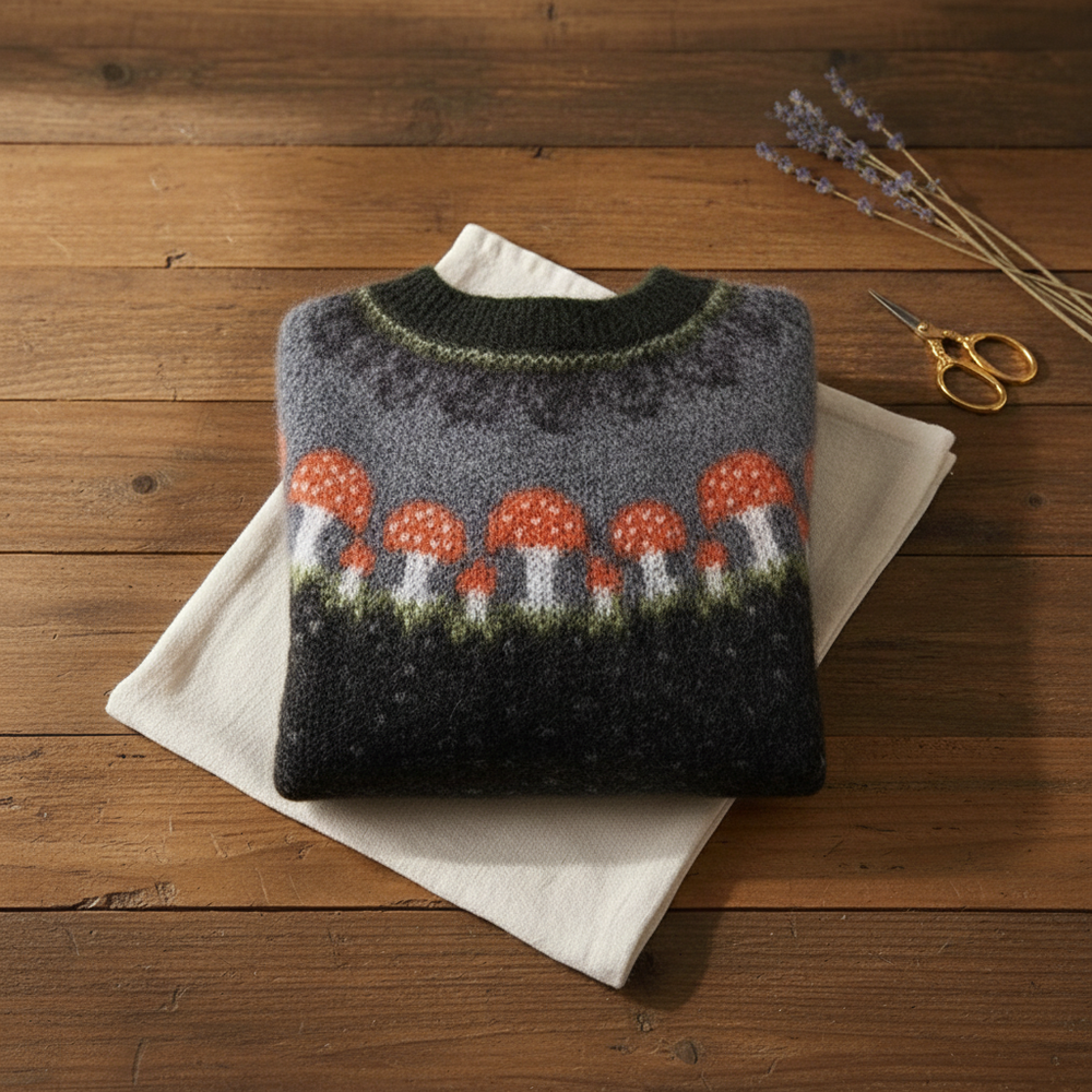 Margarita | Mushroom Intarsia Knit Sweater