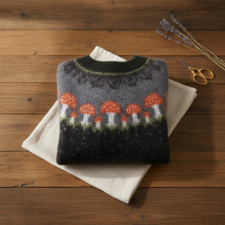 Margarita | Mushroom Intarsia Knit Sweater