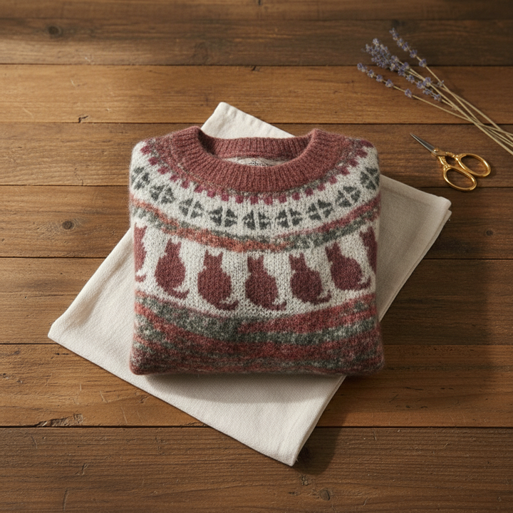 Darlene | Fair Isle Cat Pattern Knit Sweater