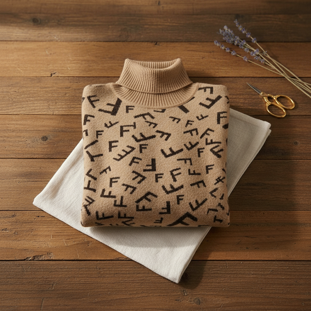 Jodi | Monogram Print Turtleneck Sweater