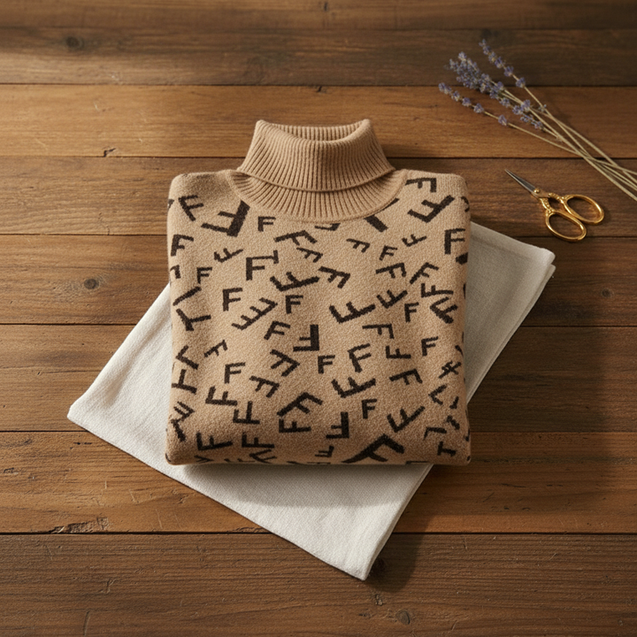 Jodi | Monogram Print Turtleneck Sweater