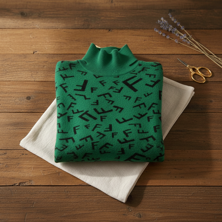 Jodi | Monogram Print Turtleneck Sweater