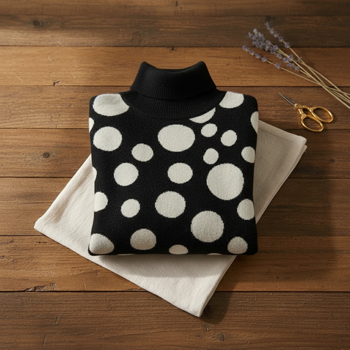 Sharlene | Polka Dot Turtleneck Knit Sweater