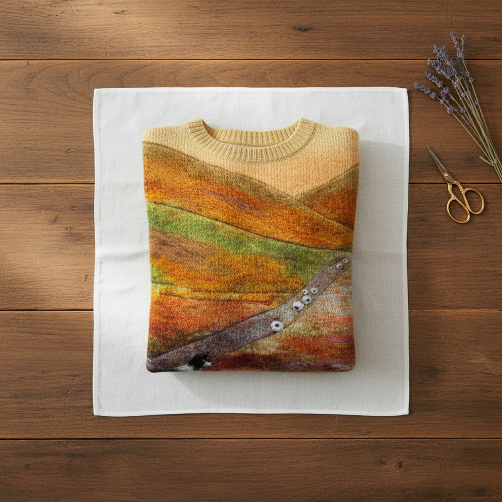 Elyann | Scenic Landscape Print Knit Sweater