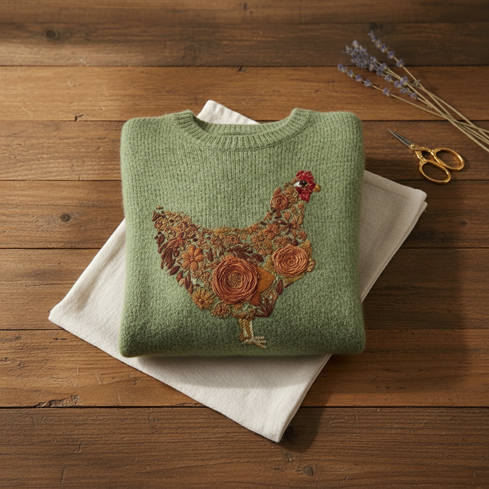 Myranda | Floral Hen Embroidered Knit Sweater