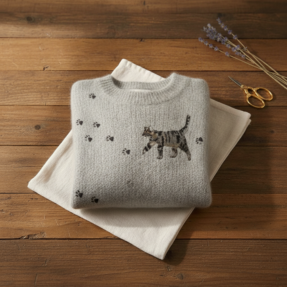 Mariane | Cat And Paw Print Knit Sweater