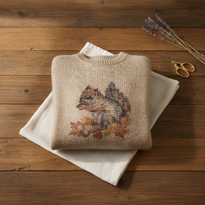Daniella | Squirrel Autumn Print Knit Sweater
