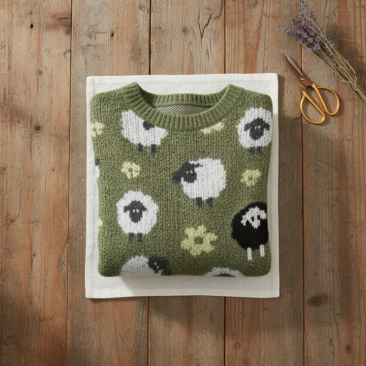 Ameera | Whimsical Sheep Print Knit Sweater