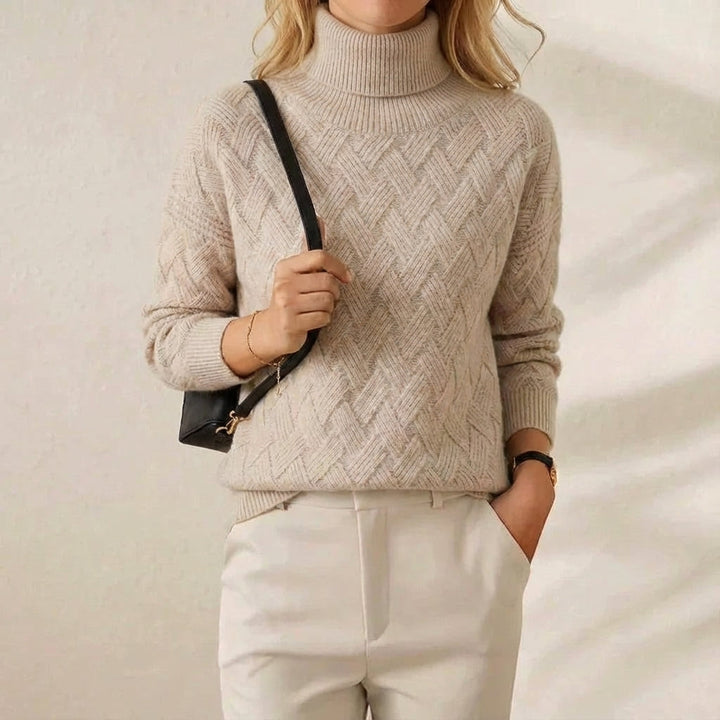 Camilia | Turtleneck Herringbone Knit Sweater