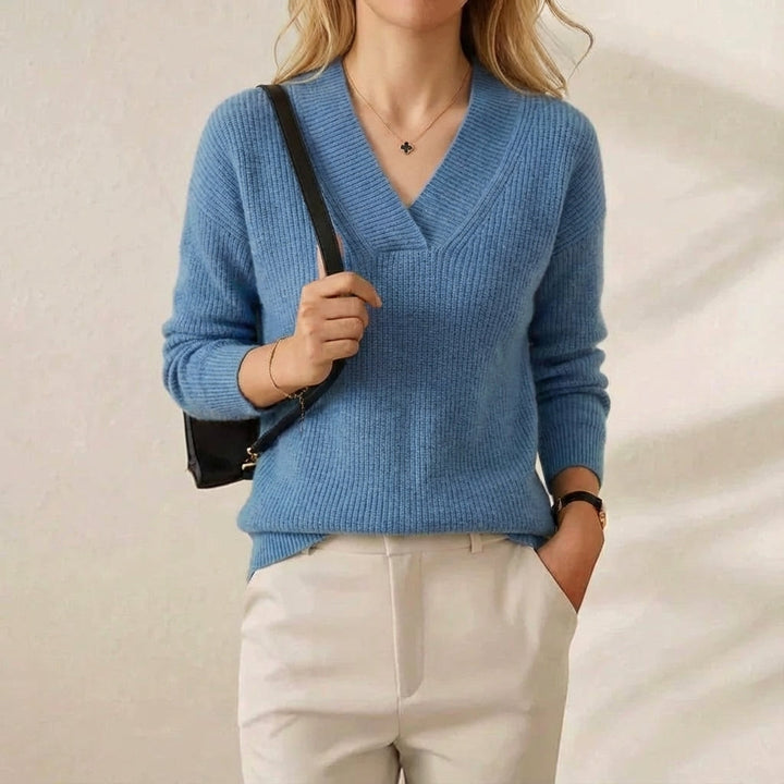 Kaitlen | Ribbed V-Neck Knit Sweater