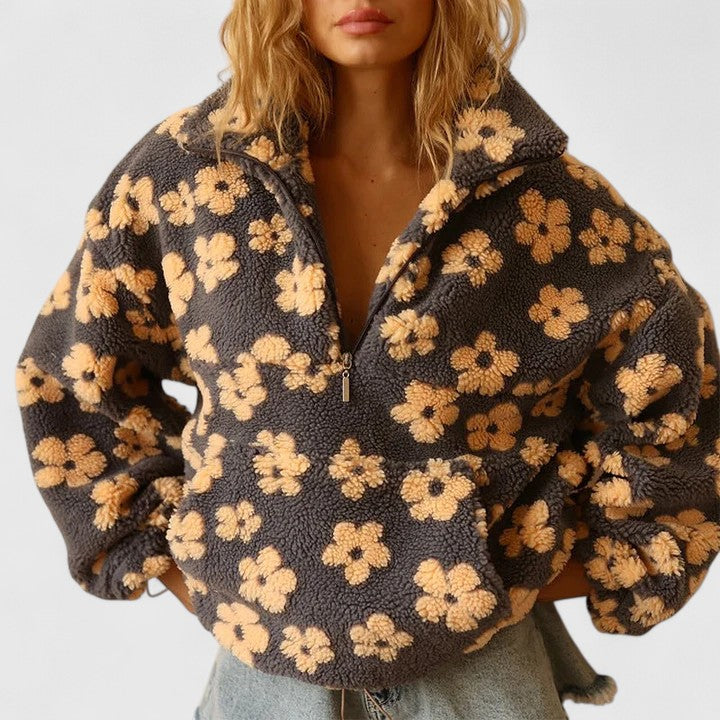 Lacey | Pull en sherpa à fleurs rétro