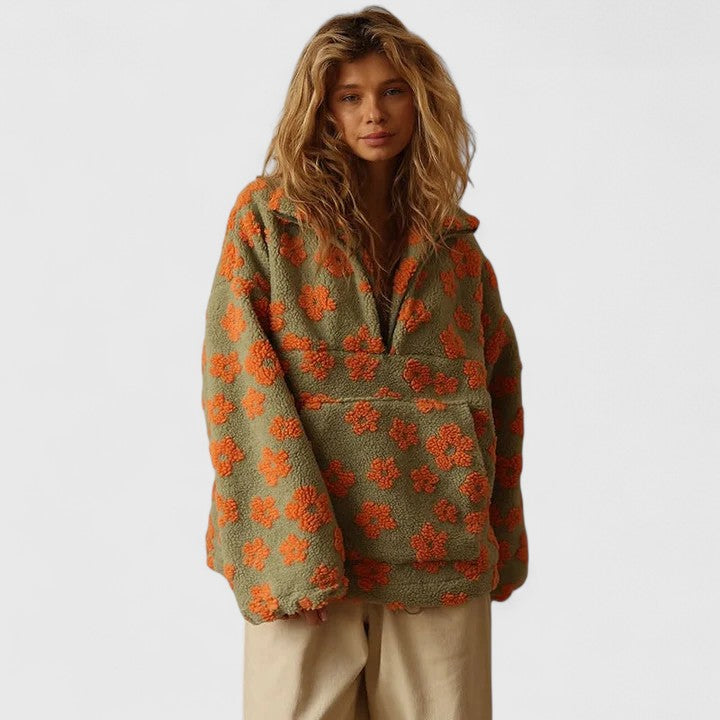Lacey | Pull en sherpa à fleurs rétro