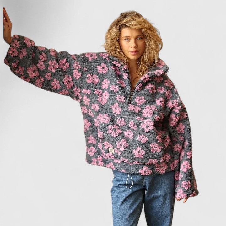 Lacey | Pull en sherpa à fleurs rétro
