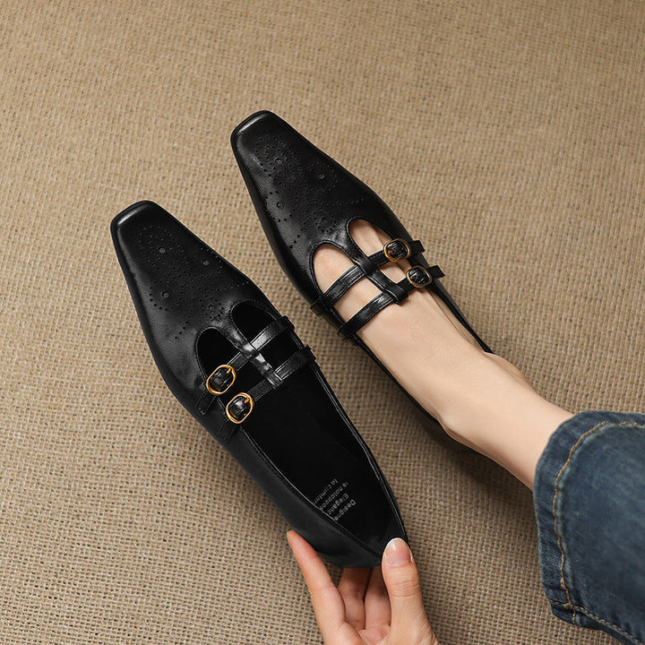 Ceyla | Brogued Double-Strap Flat