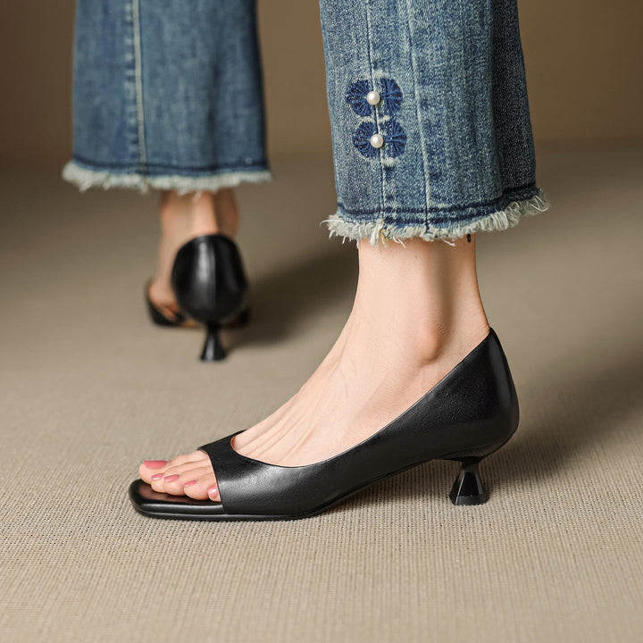 Celin | Peep Toe Genuine Leather Heels