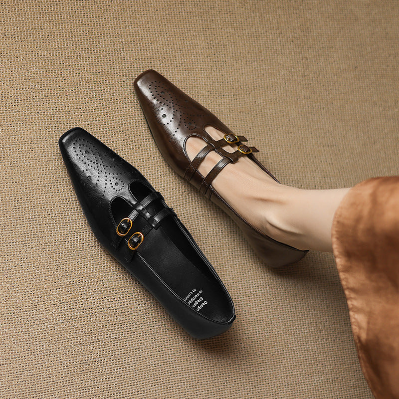 Ceyla | Brogued Double-Strap Flat