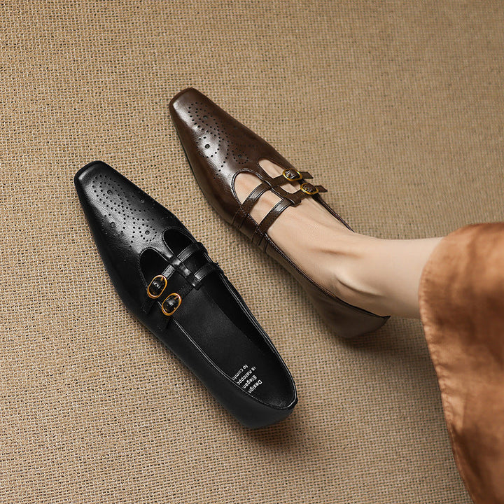 Ceyla | Brogued Double-Strap Flat