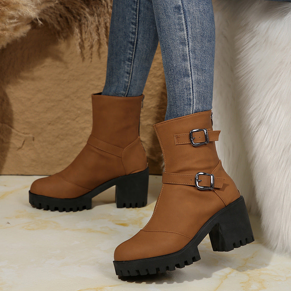 Adaly | Bottines à talons épais et doubles boucles
