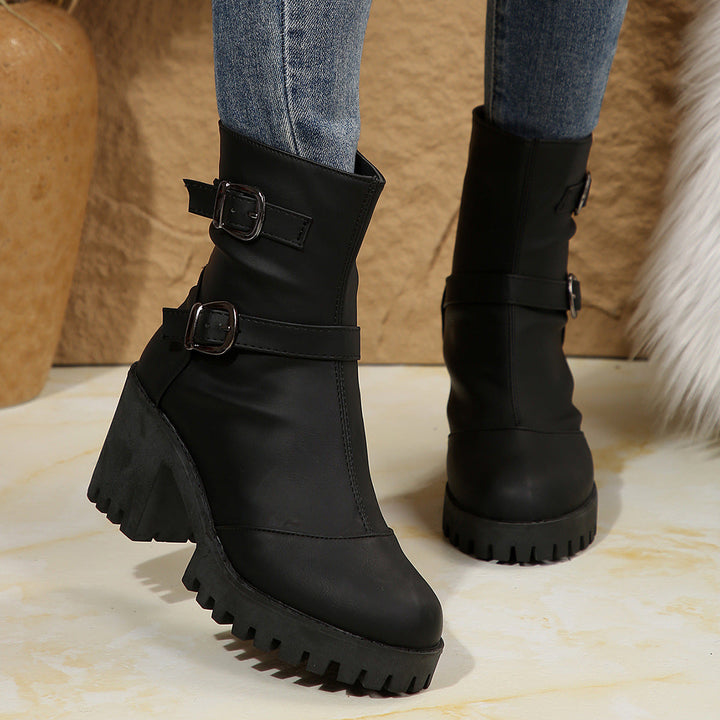 Adaly | Bottines à talons épais et doubles boucles