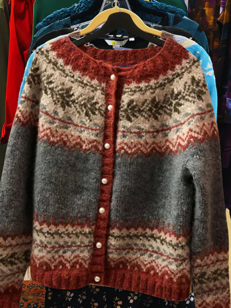 Tina | - Fair Isle Button-Up Knit Cardigan