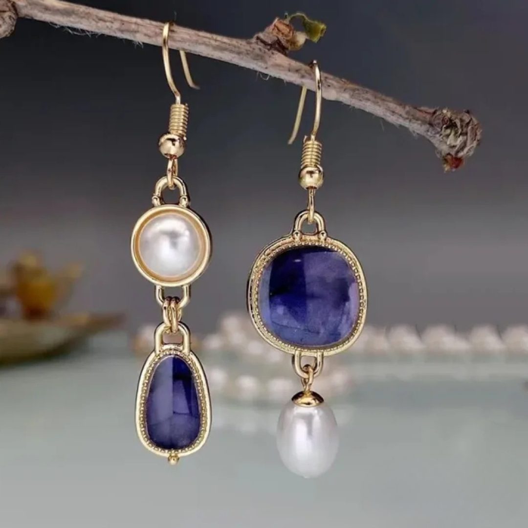 Elnaz | Elegant Blue Stone Pearl Earrings