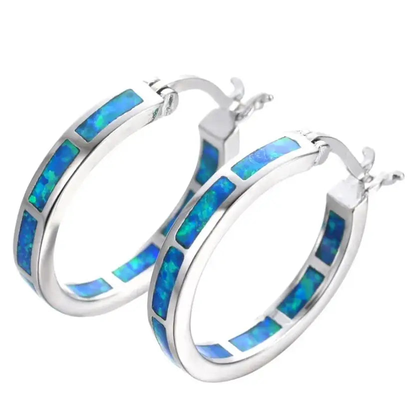 Frederick | Blue Fire Opal Circle Hoop Earrings