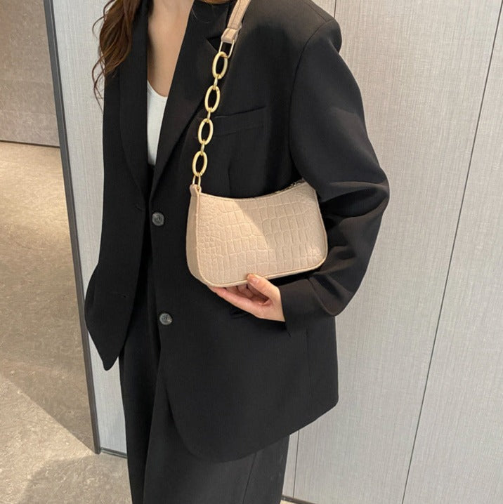 Sable | Elegant Shoulder Bag In Crocodile-Embossed Design