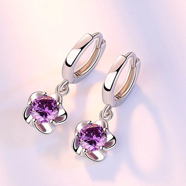 Nathalia | Silver Purple And White Zircon Earrings