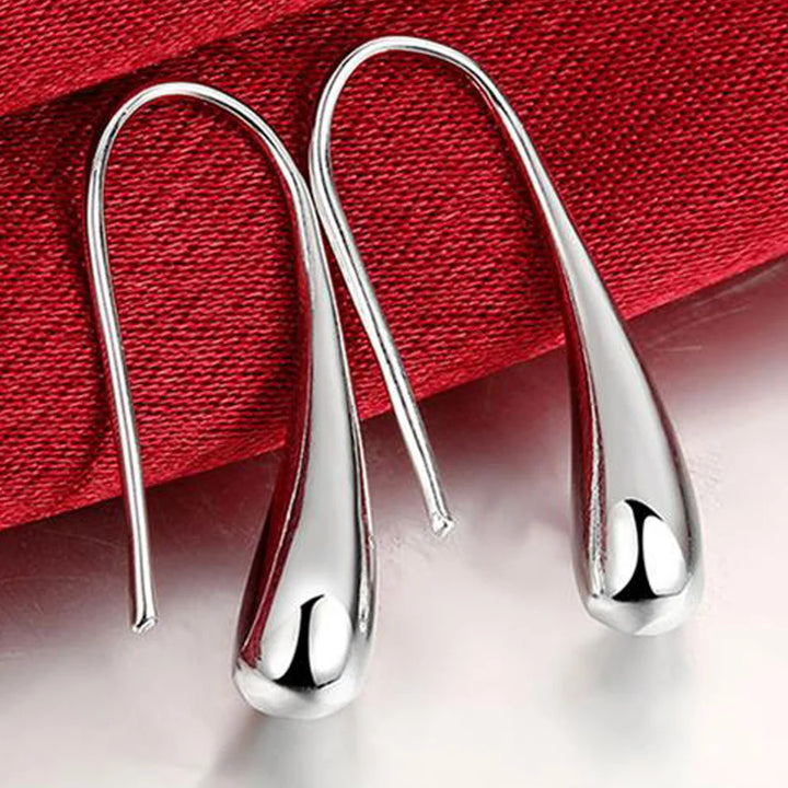 Lotus | Silver Water Drop Hoop Earrings