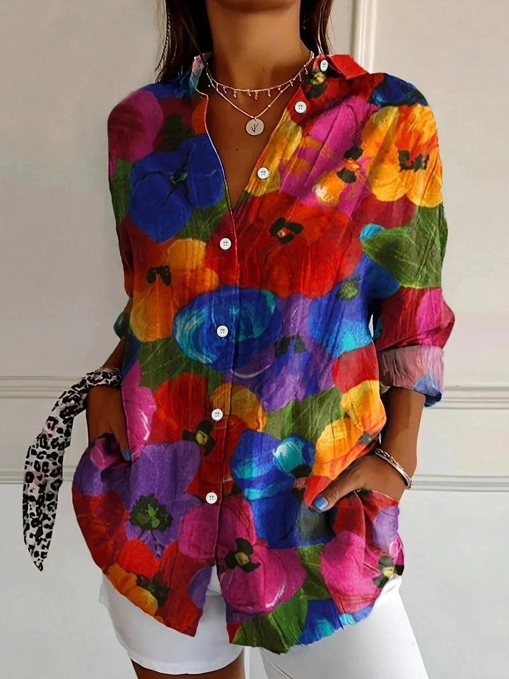 Odette Abstract Print Button-Front Blouse - Multicolor B