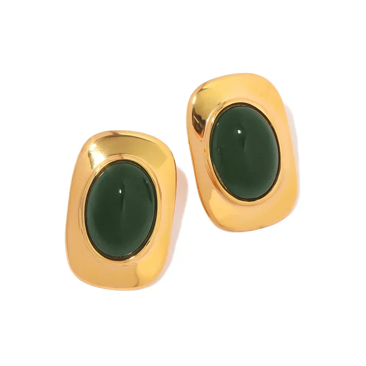 April | Gold Plated Green Opal Oval Earrings