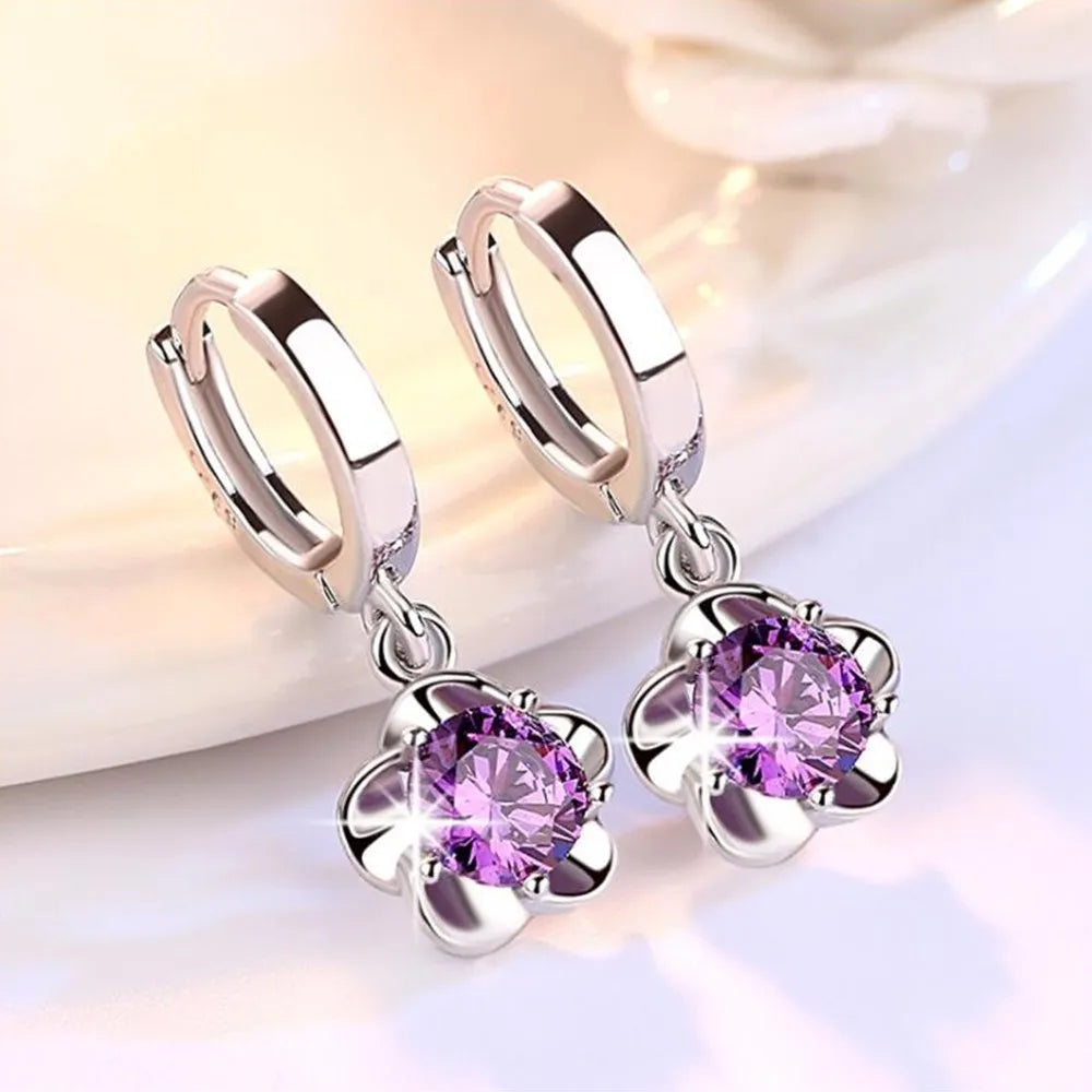 Nathalia | Silver Purple And White Zircon Earrings