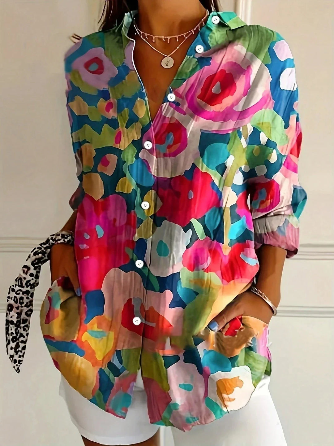Odette Abstract Print Button-Front Blouse - Multicolor A