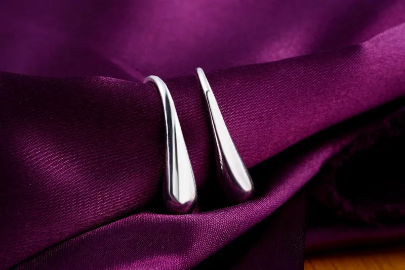 Lotus | Silver Water Drop Hoop Earrings