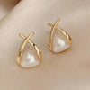 Leane | Vintage Cross Triangle Pearl Dropping Earrings