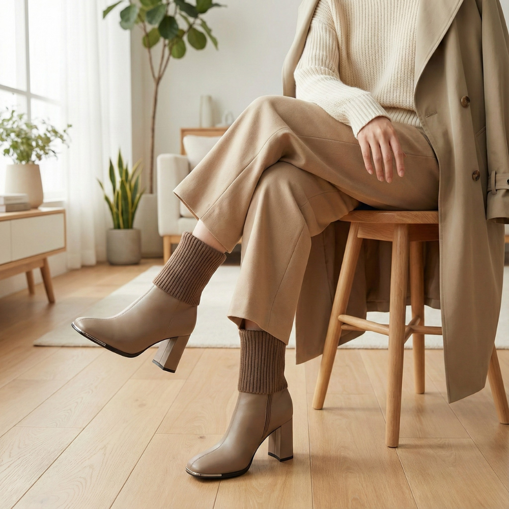 Mercedez | Bottes en maille extensible à talon carré