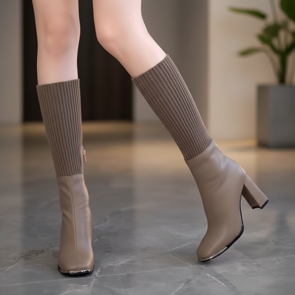 Mercedez | Bottes en maille extensible à talon carré