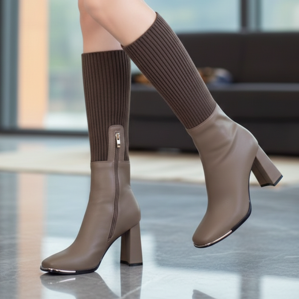 Mercedez | Bottes en maille extensible à talon carré