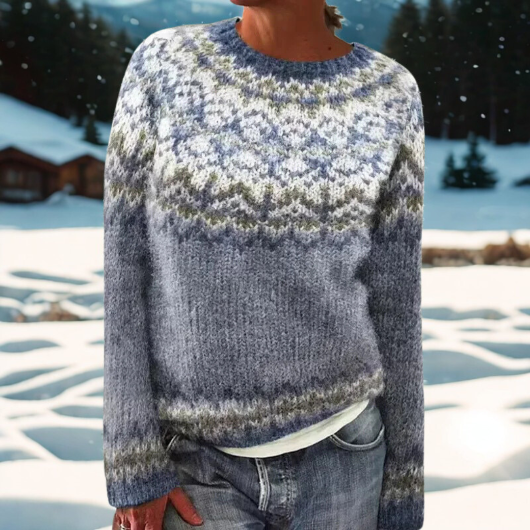 Helene | - Knit Sweater With Woven Shoulder Pattern