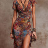 Delphine | Boho Ruched Midi Dress