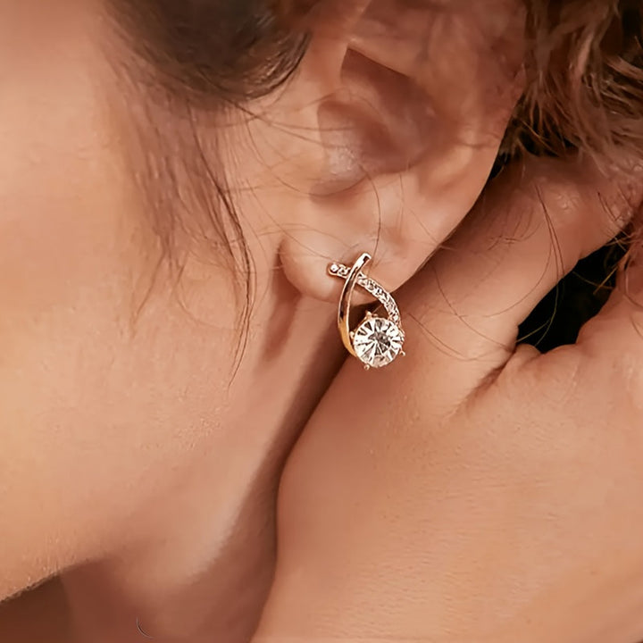 Olena | Golden Cross Zirconia Stud Earrings