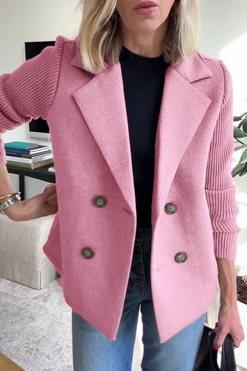 Dorothea | Elegant Knit Sleeve Double-Breasted Blazer
