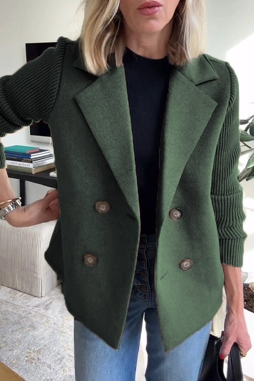 Dorothea | Elegant Knit Sleeve Double-Breasted Blazer