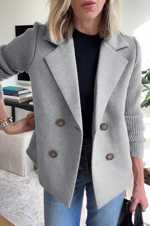 Dorothea | Elegant Knit Sleeve Double-Breasted Blazer